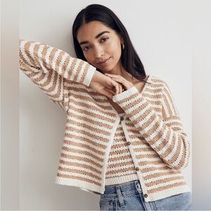 Madewell Cream and Tan Striped Cardigan